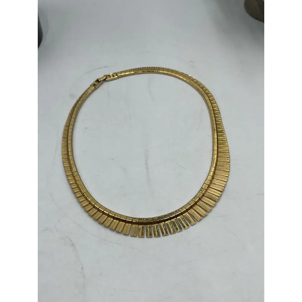 Napier Choker Gold Tone Egyptian Revival Tailored Signed VTG 80s Collar Necklace